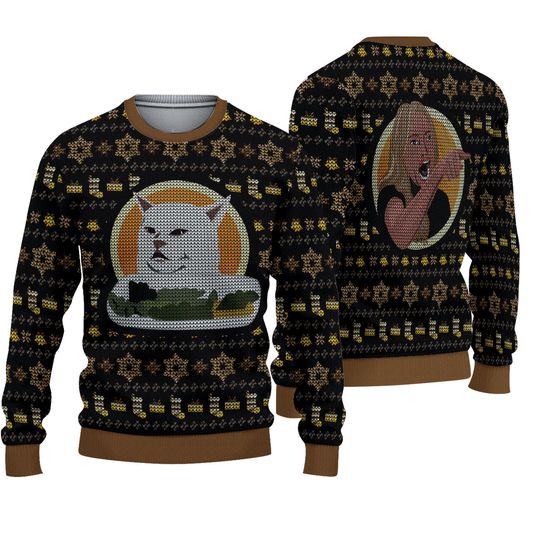 Discover Woman Yelling at Cat Meme Ugly Christmas Sweater, Cat Lover Sweater