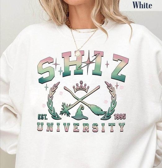 Discover Shiz University Crewneck Witch Pink And Green Shirt, Wicked Glitter Colorful Shirt
