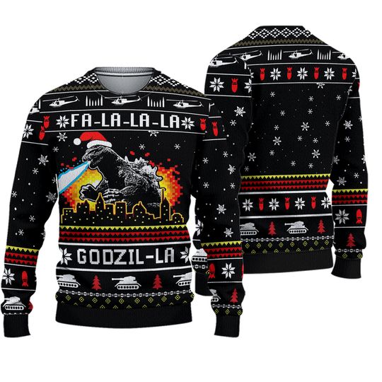 Discover God zilla Movie Ugly Christmas Sweater, Godzillas Minus One Opening Night Ugly Sweater