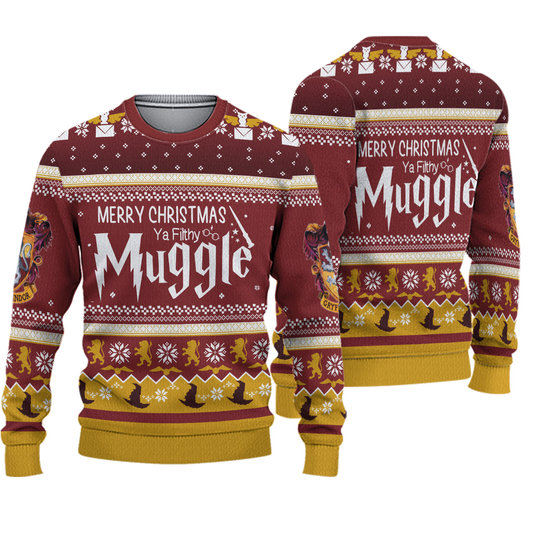 Discover Christmas H@rry Muggle Ugly Sweater, Ya Filthy Muggle Sweater, Wizard School Sweatshirt, Wizard Book Shirt, Winter Sweater For Men Wome
