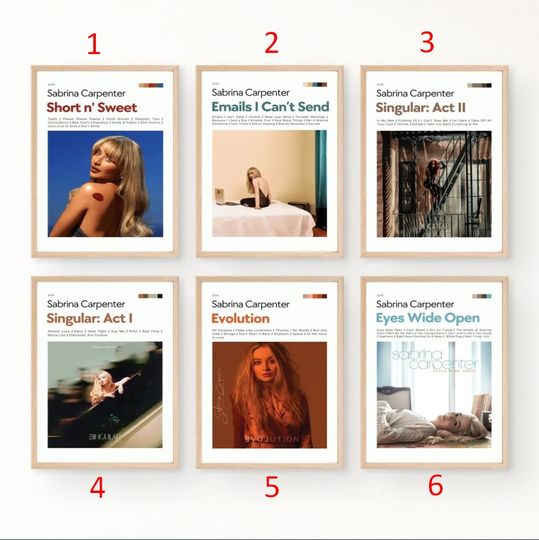 Discover Sabrina Carpenter Set Of 6 Album Cover Poster - Short n' Sweet Digital Download Wall Art