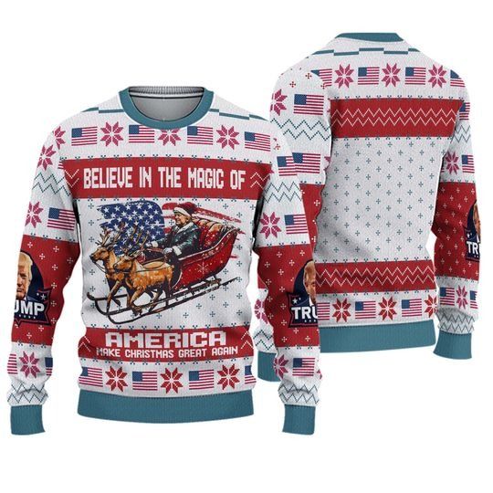 Discover Trump Ugly Christmas Sweater, Believe In The Magic Of America Make Christmas