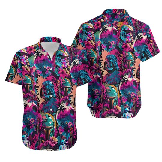 Discover Summer Vacation Special Starwars Synthwave Hawaiian Shirt