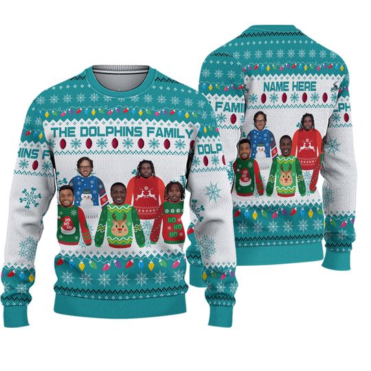 Discover Custom Name Miami Football Christmas Ugly Sweater, Dolphins Family
