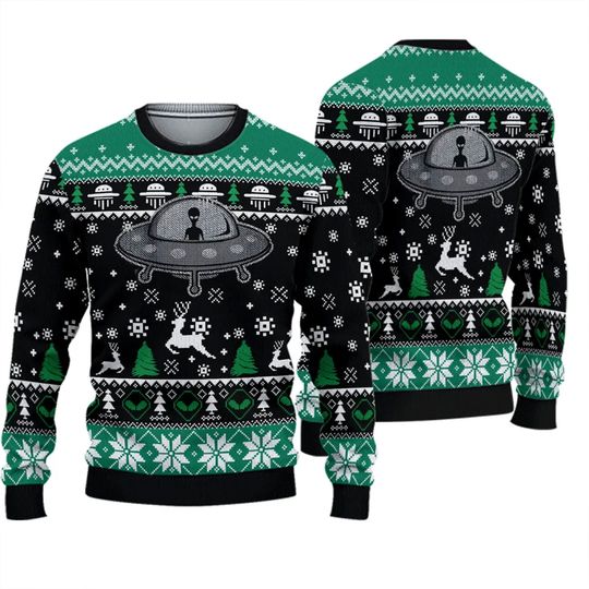Discover Funny Alien UFO Ugly Christmas Sweater, Space Monster Xmas 3D Sweater, Christmas Gift
