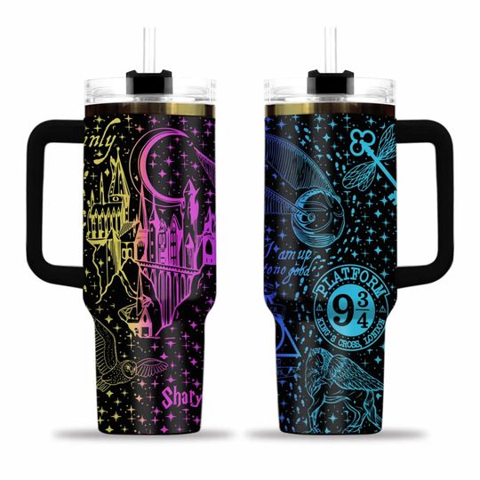Discover Magic Castle Scene Custom Laser Engraved 40oz tumbler with handle