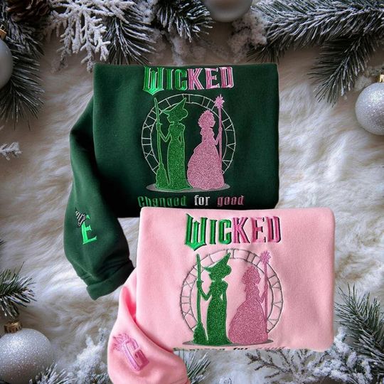 Discover Wicked Glitter Embroidered Sweatshirt, Elphaba and Glinda Crewneck Sweatshirt