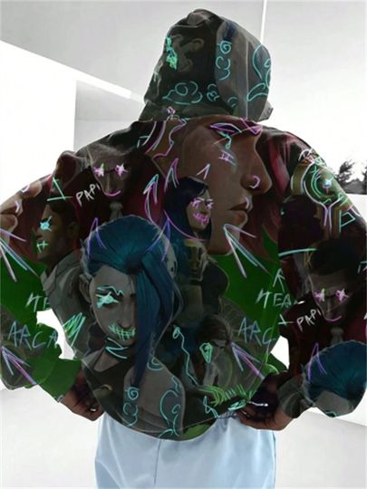 Discover Anime Arcane League Jinx Hoodies 3D Printing Men/Women Cartoon Hoodie - JX03