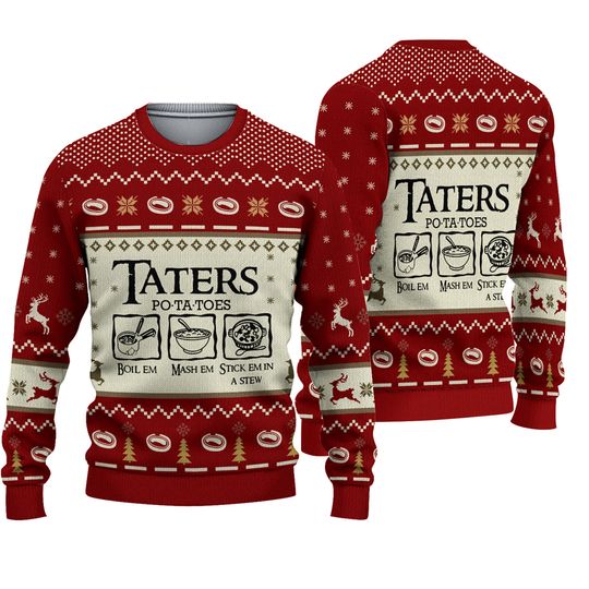 Discover Taters Potatoes Red Ugly Christmas Sweater, Xmas Sweater, Ugly Sweater 2023