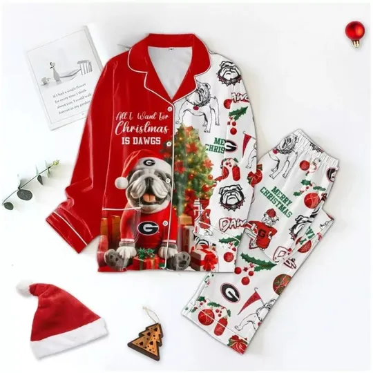 Discover Ge,org,ia Bulld0gs Merry Christmas And Happy New Year 2025 Polyester Pajamas Set