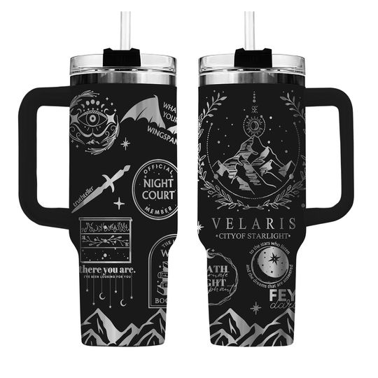 Discover 40 oz Velaris Tumbler with Handle, ACOTAR merch,City of Starlight gift-Laser engraved tumbler with lid and straw