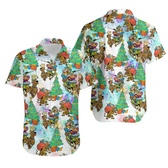 Discover Scooby and Friends Christmas Hawaiian Shirt, Scooby Doo Sleigh Ride Button Up Shirt, Christmas Vacation Gift