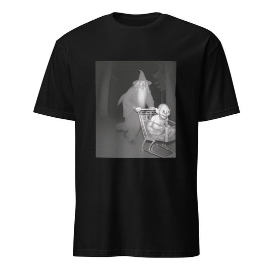 Discover Gandalf and Gollum in kart T-shirt, Gandalf pushing smeagol kart meme tee