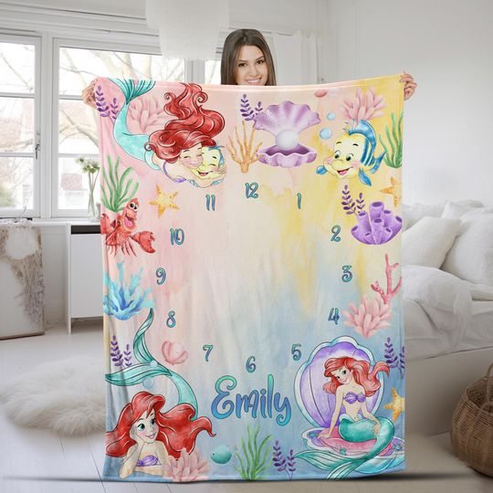 Discover Personalized  Milestone Blanket Little Mermaid Blanket, Personalized Baby Monthly Month Blanket