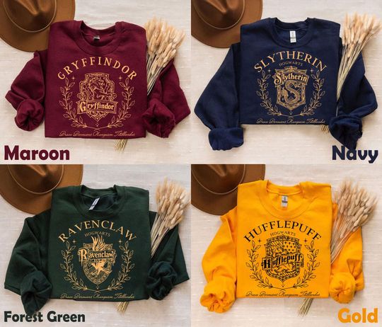 Discover Vintage Wizard House Sweatshirts, Hogwarts House Sweatshirt, HP Wizard School Sweatshirts, Potter Sweater Gift
