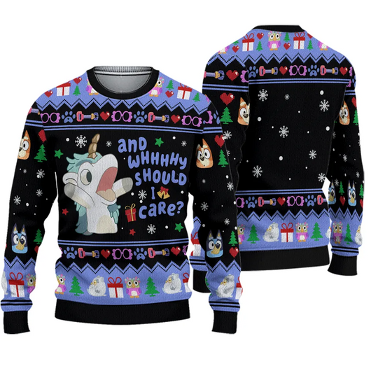Discover BlueyDad Ugly Christmas Sweater | Unicorse Why Should I Care Sweatshirt | BlueyDad Bingo Family Christmas Sweatshirt