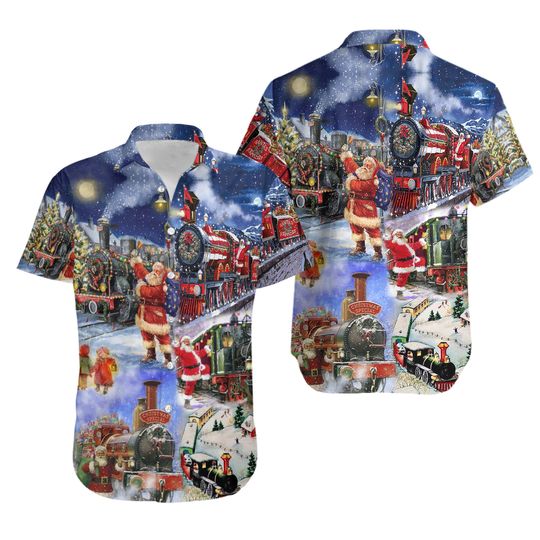 Discover Train Christmas Santa and Train Happiness Hawaii Shirt