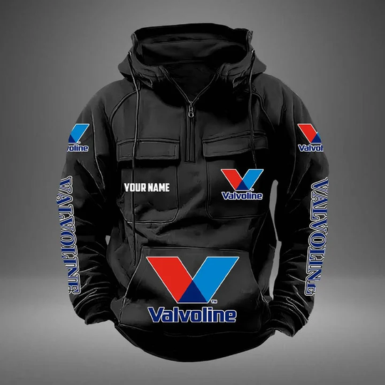 Discover Custom Name VALVOLINE Quarter Zip Hoodies Tactical Hooded Sweatshirts with Pockets
