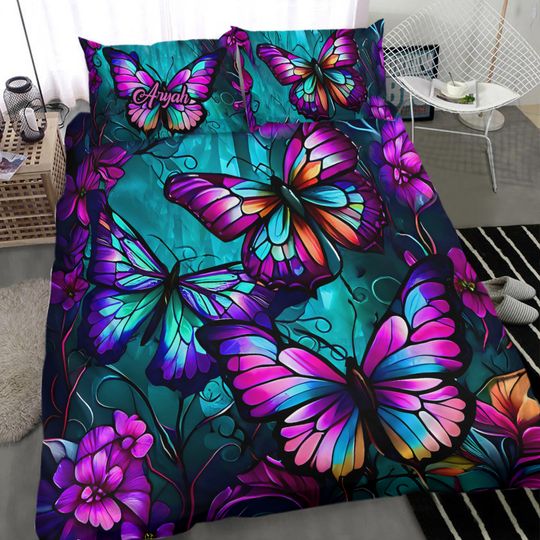 Discover Beautiful Butterflies Customized Name Personalized Butterfly Bedding Set