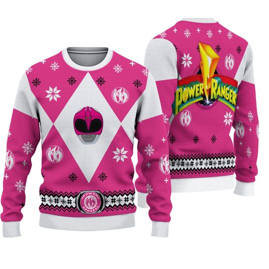 Discover Mighty Morphin Power Rangers Pink Ranger Christmas Ugly Sweater, Family Christmas Ugly Sweater