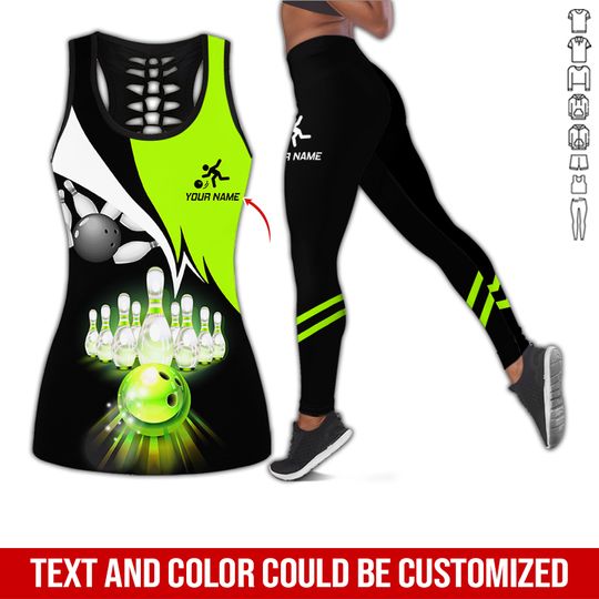 Discover Pesonalized Name Bowling 3D Legging and Hollow Out Tank Top, Bowling Lover Gifts