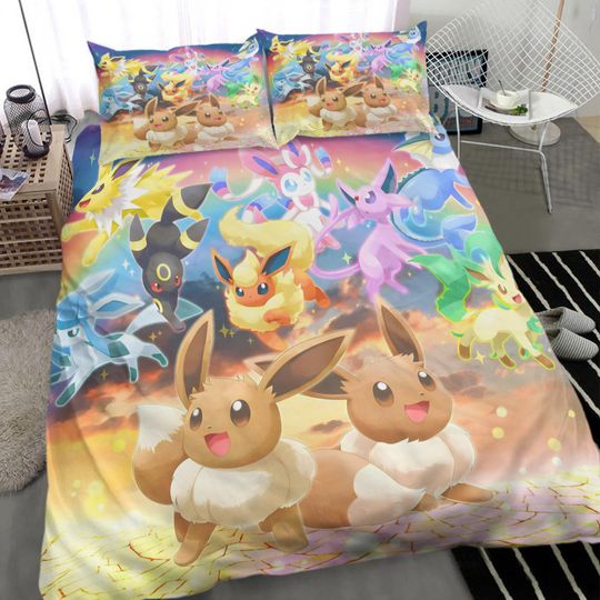 Discover Halloween Custom PKM Eevee Cover Bedding Three-Piece Set