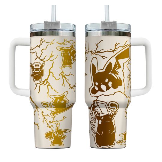 Discover Pika PKM themed 40oz Tumbler with Handle