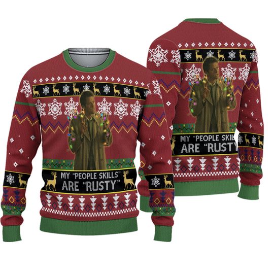 Discover Misha Collins My People Skills Are Rusty Christmas Ugly Sweater Vintage
