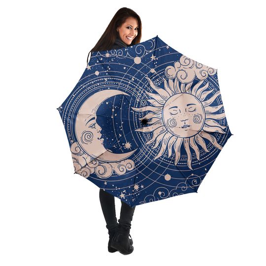 Discover Mystic Sun Moon Stars Umbrella, Gothic Umbrella, Horror Umbrella