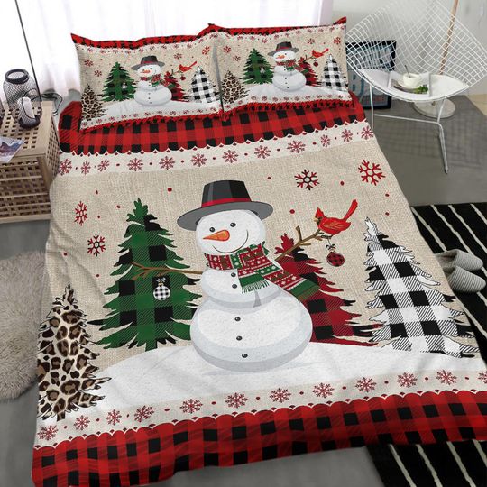 Discover Xmas Snowman Bedding Set Christmas Pine Tree Snowy Romantic Bedding Set