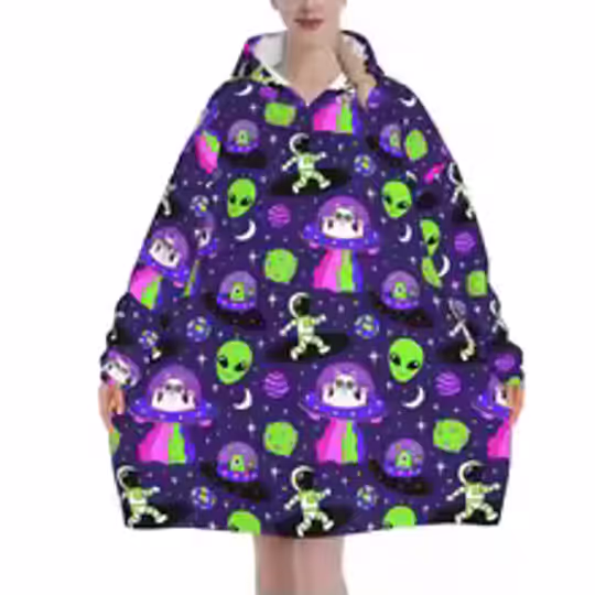 Discover Space Astronauts Alien Cats Blanket Hoodie