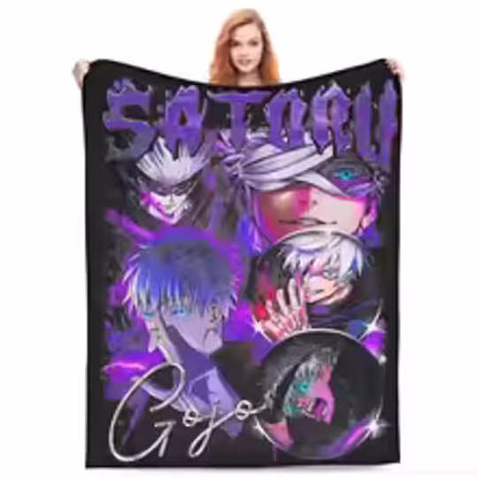 Discover JJK Anime Gojo Satoru Blanket Flannel Textile Decor Portable Lightweight Thin Throw Blanket