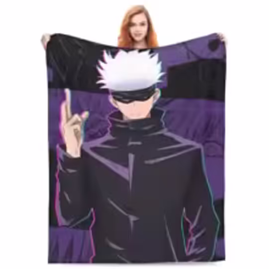 Discover Gojo Satoru Knitted Blanket Fleece Anime Jujutsu Satoru Lightweight Throw Blankets