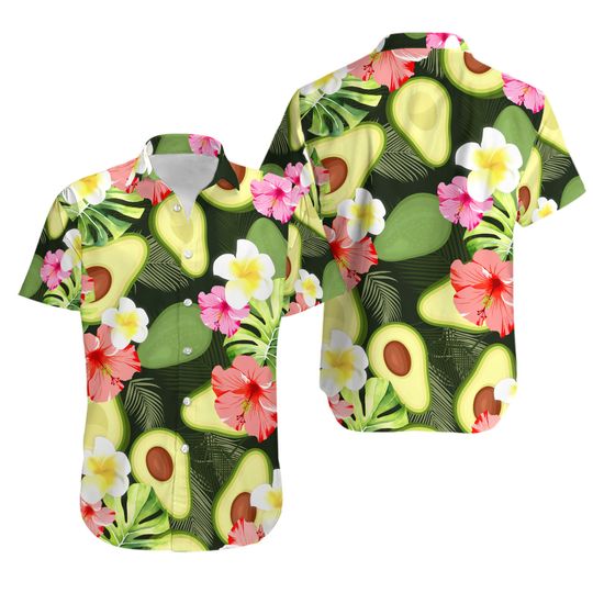 Discover Avocado Tropical Floral Hawaiian Shirt Hawaiian Summer Beach Shirt
