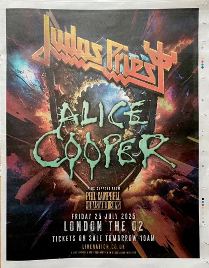 Discover Alice Cooper Judas Priest Tour Date Advert Live 2025 Newspaper Ad Poster