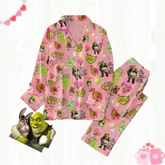 Discover Valentine Shrek Pajamas Set, Cartoon Movie Holiday Women Pajamas, Funny Holiday Pajamas