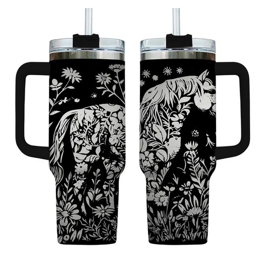 Discover Horse & Flowers Tumbler  Horse Lover, Engraved Tumbler, 40oz Tumbler Full