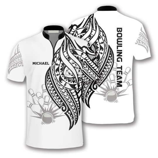 Discover White Tribal Custom Bowling Jerseys for Men, Custom Name Team Bowling Shirt