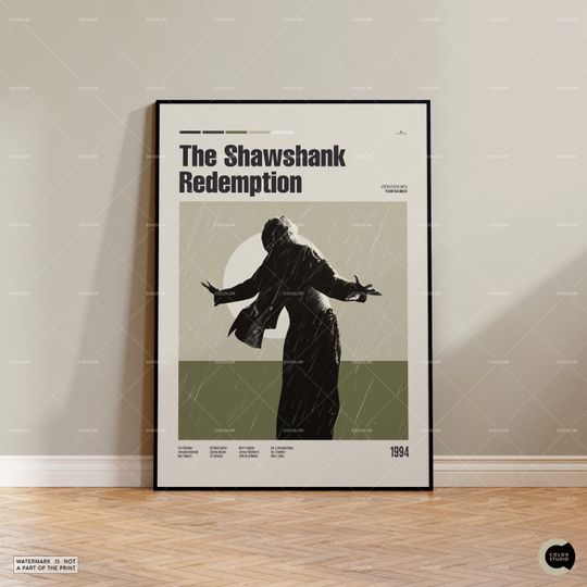 Discover The Shawshank Redemption, Morgan Freeman, Midcentury Movie Poster