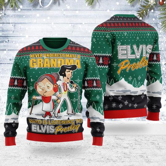Discover Elvis Presley With Grandma Christmas Ugly Sweater