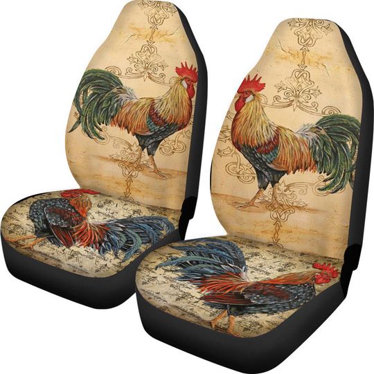 Discover Auto Front Seat Cover Set Cartoon Color Rooster Pattern Car Accessories