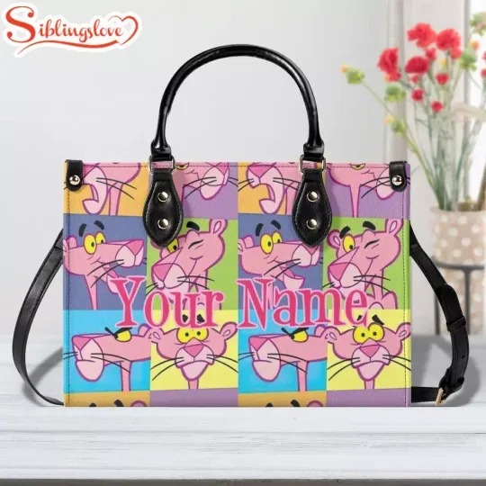 Discover Personalized Name Pink Panther Leather Handbag