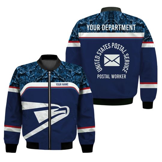 Discover Personalized Name Camo Blue Postal Worker Bomber Jacket NT934