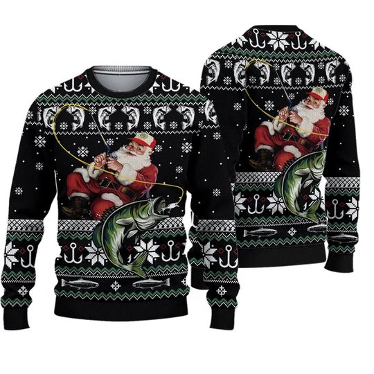 Discover Santa Claus Fishing Ugly Christmas Sweater