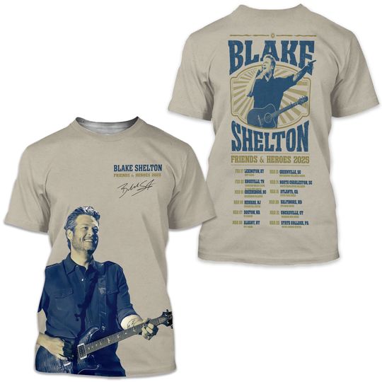 Discover Blake Shelton Friends And Heroes 2025 Tour 3D T-Shirt