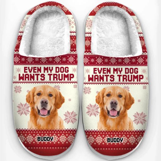 Discover Custom Photo Even My Pet Wants Him - US Election Fluffy Slippers