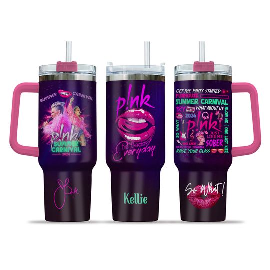 Discover Custom P!nk Pink Singer Summer 2024 Tour Tumbler, Pink 40 Oz Tumbler With Handle, Music Tour 2024 Tumbler