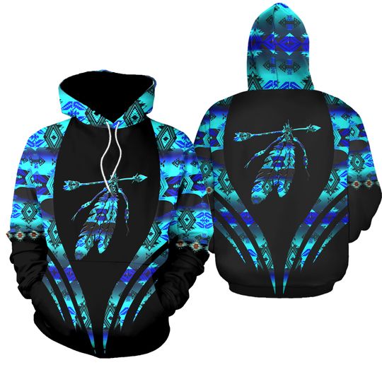 Discover BLUE PATTERN FEATHER NATIVE AMERICAN 3D HOODIE