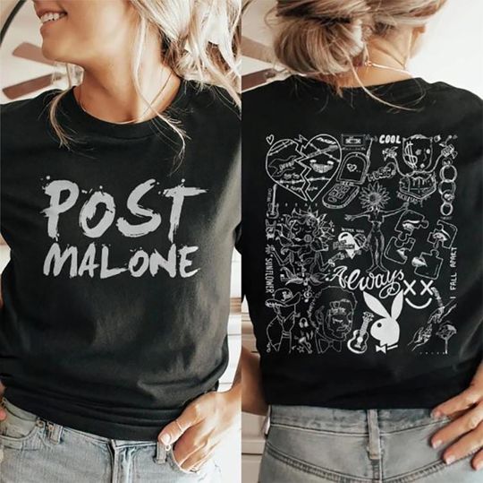 Discover Vintage Post Malone Doodle Art Tattoo Two-side Shirt, Malone Rap Music Shirt