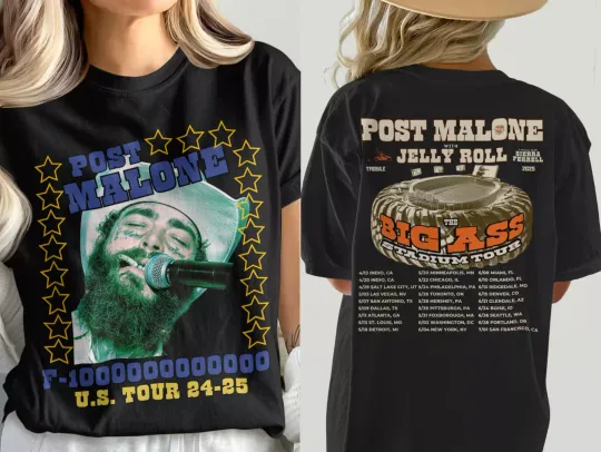 Discover Post Malone Tour With Jelly Roll 2025 Shirt, Unisex All Size